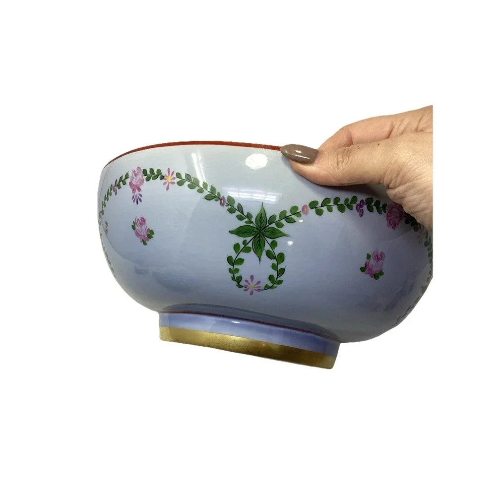 Vtg Agostinelli Round Lg Porcelain Bowl Imported Marbro Lamps Floral Italy 11